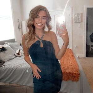 Navy/Gold Halter Neck Scrunch Dress